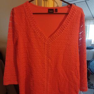 Rafaella Salmon Crochet Lace 3/4Sleeve Top Size Large